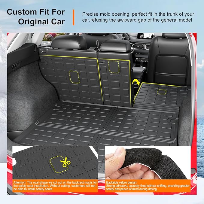 powoq Cargo Mat Compatible with 2023-2025 Mazda CX-5 Trunk Mat TPE Cargo Liner Backrest Trunk Liner Replacement for Mazda CX-5 2023 2024 2025 Accessories