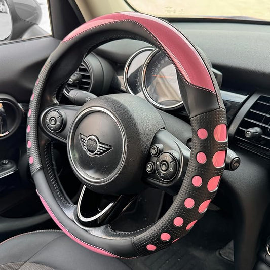 PINCTROT Race Grip Steering Wheel Cover, Anti Slip Silicone Perforated Design with Soft Touch Padding, Enhanced Grip for Sporty Driving 14.5-15 Inch (Racing Pink)