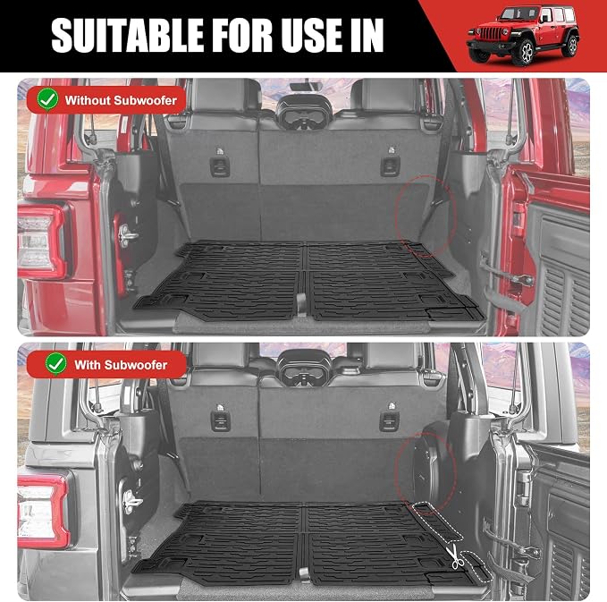 Cargo Mat Compatible with 2018-2025 Jeep Wrangler JL Unlimited 4 Door 4X4, Cargo Liner Rear All-Weather Protection Trunk Liner for 2024 Jeep Wrangler JL/JLU Accessories