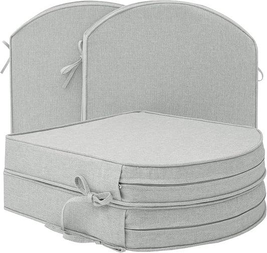 Outdoor Chair Cushions, Fade-Resistant & Water-Resistant, D Shaped Patio Furniture Seat Chair Pads Replacement with Ties, Non-Slip Bottom, Removable Cover, Set of 4, 17 x 16 Inch, Light Grey