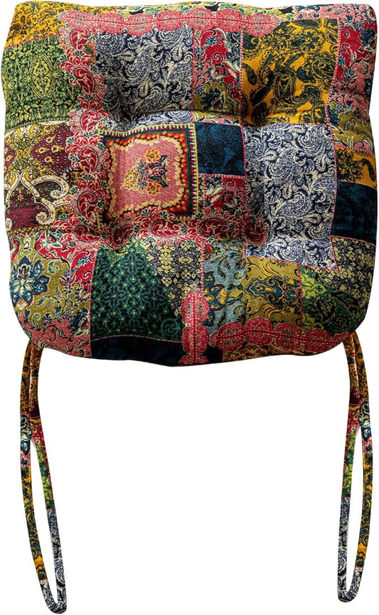 vctops Boho Paisley Chair Cushions with Ties Patchwork U-Shaped Soft Cozy Cotton Linen Chair Pads Non Slip Seat Cushions for Indoor Dining Room and Kitchen Chairs (Pink A,16"x16")