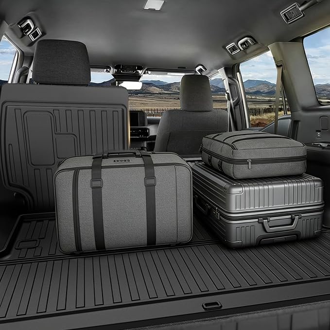 AOMSAZTO Cargo Mat and Backrest Mat Compatible with Toyota Land Cruiser 2024-2025: TPE All Weather Protection Car Cargo Liner - 1st & 2nd Row - Rubber Trunk Mat (Only for 5 Seat)