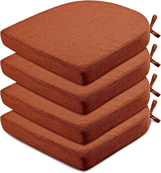 Wellsin Chair Cushions for Dining Chairs 4 Pack - Kitchen Chair Cushions with Ties and Non-Slip Backing - Dining Chair Pads 16"X16"X2", Orange