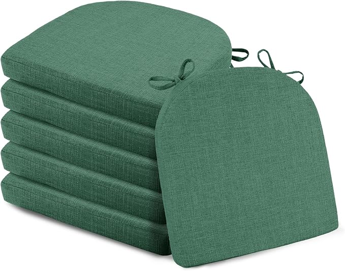 Basic Beyond Chair Cushions for Dining Chairs 6 Pack, Kitchen Chair Cushions with Ties and Non Slip Backing, 16 x 16 inches Chair Pads for Dining Chairs (Forest Green)