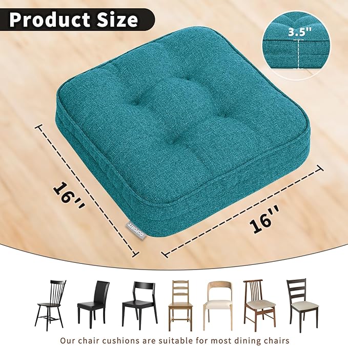 GOFORIT Memory Foam Cushion，Square Seat Cushions for Dining Chairs,Non-Slip Chair Pads with Removable Cover, 16'' x 16'', Blue