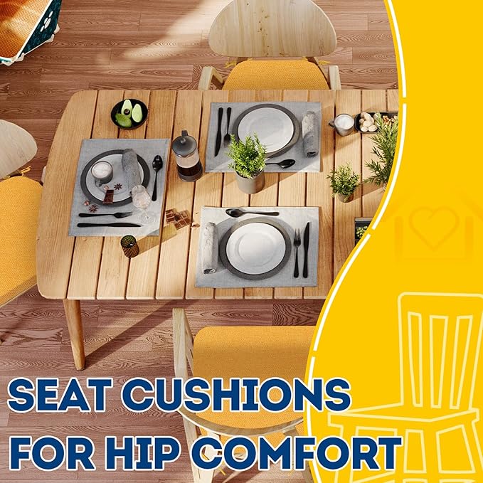 AAAAAcessories D-Shaped Chair Cushions, 2" Thick Dining Chair Pads with Ties and Removable, Machine-Washable Cover, 17" x 16", Set of 4, Golden Yellow