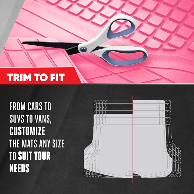 MotorTrend FlexTough Rear Cargo Mat – Heavy-Duty Trimmable Rubber Trunk Mat, Universal All-Weather Cargo Liner for Cars, SUVs & Trucks, Flexible Non-Slip Automotive Floor (Pink)