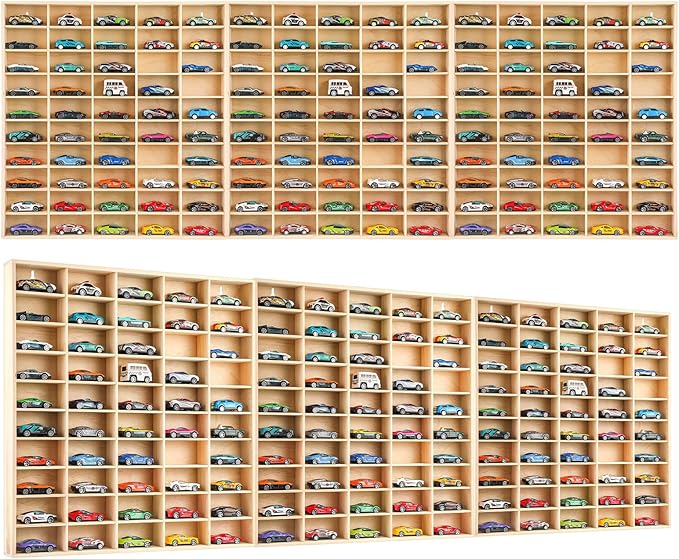 Seenelling Hot 1/64 Diecast Wheels Display Case Holds Toy Cars Wooden Wall Mount Car Display Shelf Storage Organizer Case for Toy Collectibles, Wheel, Model, 10 Layers (150 Spaces in Total)