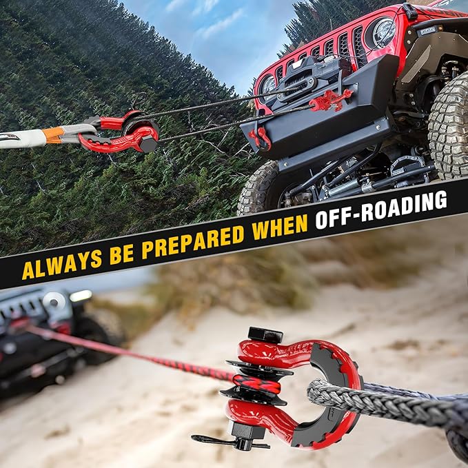 Nilight 3/4" D-Ring Shackle w/Snatch Block (2 Pack) 9,500 lb Working Load, 2-in-1 Heavy‑Duty Towing Pulley w/Isolator for Off‑Road Recovery, Winch Cable & Rope, Truck Jeep ATV UTV Tractor, Red