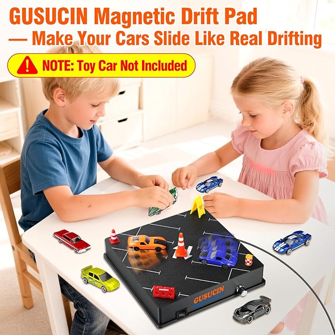 Magnetic Drift Pad for Hot Wheels Cars 1:64 – Spinning Drift Track with Adjustable Speed & Direction, USB Powered Drift Pad with 5 Decorations, Display Stand for1:64 Scale Diecast Cars (Parking Lot)
