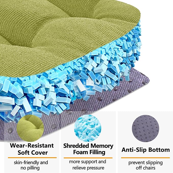MAGIC ELEPHANT Chair Cushions for Dining Chairs, Memory Foam Kitchen Chair Cushions Set of 4, Non-Slip Thick Dining Room Chair Pads Seat Cushions, 15.5" x 15.5" x 4" (Sage Green)