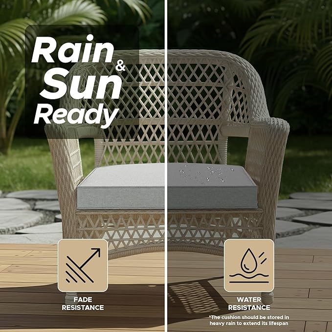 Outdoor Chair Cushions, Fade-Resistant & Water-Resistant, D Shaped Patio Furniture Seat Chair Pads Replacement with Ties, Non-Slip Bottom, Removable Cover, Set of 2, 18.5 x 16 Inch, Light Grey