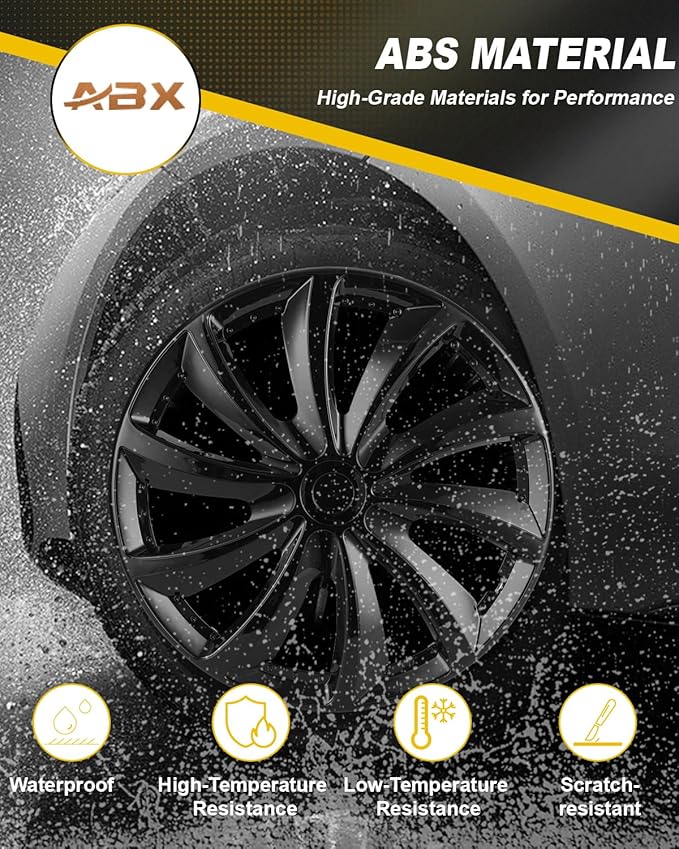 ABX Hubcaps,16 inch hubcaps Set of 4, Wheel Rim Cover ABS Material, Snap On Car Truck SUV Replacement, for Toyota Camry Nissan Mazda etc