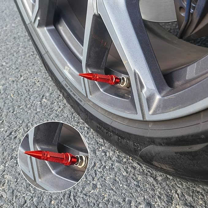 SINGARO 60mm Spiked Valve Caps, Aluminum Alloy Dustproof and Waterproof Tire Valve Stem Caps, Suitable for Cars, Trucks and Motorcycles (4PCS Red)