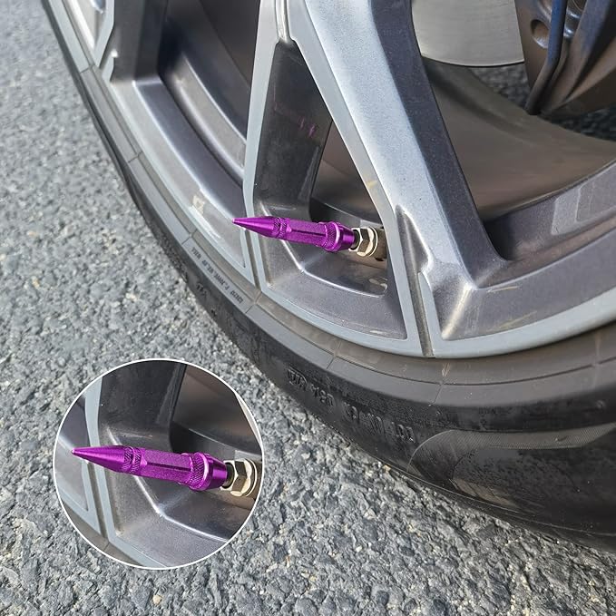 SINGARO 60mm Spiked Valve Caps, Aluminum Alloy Dustproof and Waterproof Tire Valve Stem Caps, Suitable for Cars, Trucks and Motorcycles (4PCS Purple)