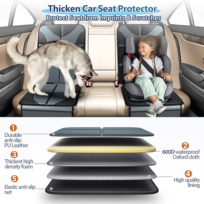 Gimars Car Seat Protectors, 2 Pack XL 5-Layer Thickest EPE Waterproof Protectors with 600D Fabric, Nonslip Backing, Storage Pockets for SUV, Sedan, Truck, Leather Seats (Gray)