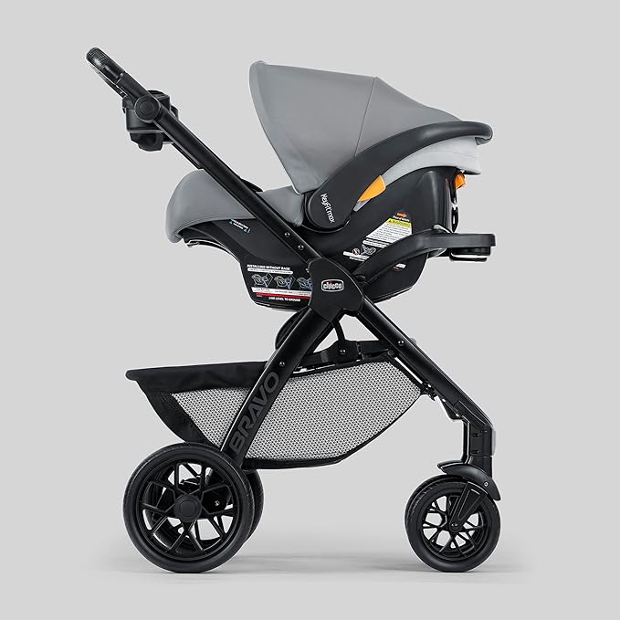 Chicco Bravo LE ClearTex 3-in-1 Trio Travel System, Bravo LE Quick-Fold Stroller with KeyFit Max ClearTex Infant Car Seat and Base, Atlas/Grey