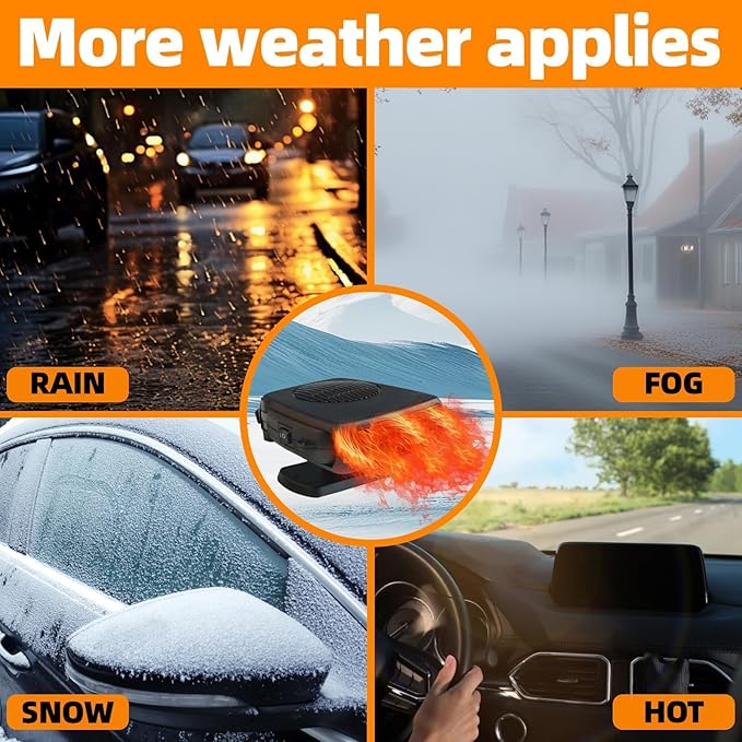 Car Heater 12V 200W, Fast Heating Defroster Defogger for Windshield, 2-in-1 Portable Car Heater and Cooling Fan, Plug into Cigarette Lighter for Car Truck SUV