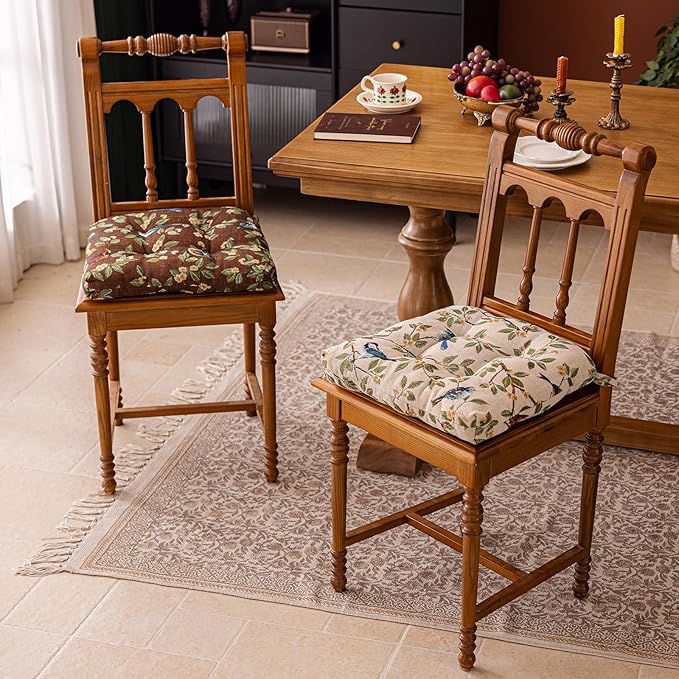vctops Farmhouse Brid Print Chair Cushions with Ties U-Shaped Soft Comfortable Chair Pads Non Slip Seat Cushions for Indoor Dining Room and Kitchen Chairs (Coffee,18"x18")