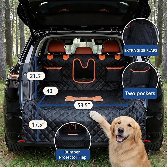 SUV Cargo Liner for Dogs, 100% Waterproof PU Leather Dog Trunk Cover for SUV with Bumper Flap & Side Walls, Heavy Duty Pet Cargo Protector, Fit for Most Mid-Size Large SUVs (Bone Pattern, L)