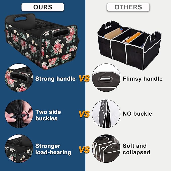 Deosk Trunk Organziers and Storage with 6 Big Pocket, 50L Waterproof Polyester Car Accessories for Women/Men (Medium, Floral)
