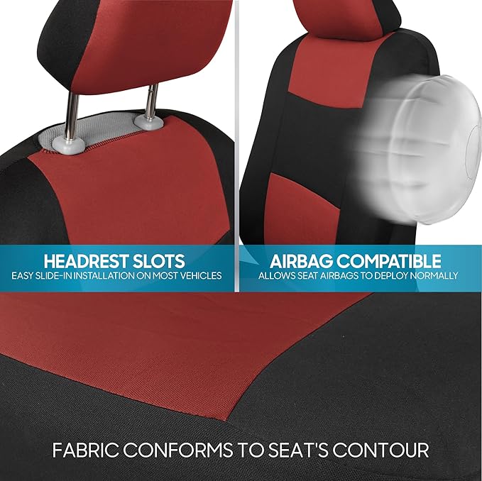 BDK PolyPro Car Seat Covers Full Set in Terracotta on Black, Front and Rear Split Bench Seat Covers for Cars, Easy to Install Car Seats Cover Set and Accessories for Auto Trucks Van SUV - Terracotta