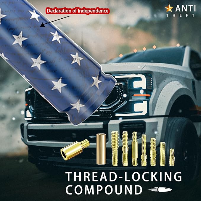 Car Truck Bullet Antenna with Valve Stem Caps for F150 F250 F350 Super Chevrolet Duty Raptor Dodge Ram 1500 2500 3500,Pickup Jeep Accessories（Silver）- American Flag Design-Car Wash Safe