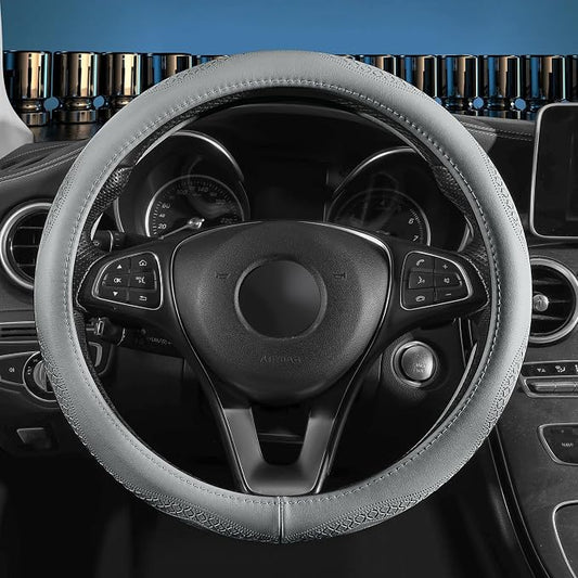 Red Rain Gray Cowhide Steering Wheel Covers Genuine Leather Car Steering Wheel Cover Universal 15inch / Size M Wheel Cover for Car SUV Truck (C-Gray-M)
