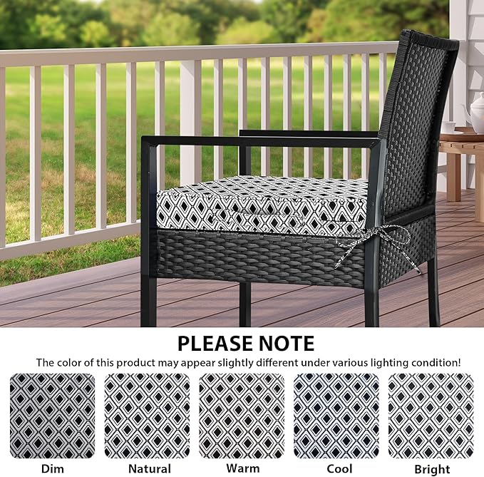 IPYNBAP Outdoor Chair Cushions Set of 4 -Waterproof Outdoor Seat Cushions for Patio Furniture, Patio Chair Cushion with Handle and Ties, Out Door Chair Pads,19x19x3-Square, Black Geometry