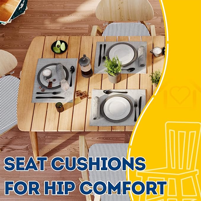 AAAAAcessories D-Shaped Chair Cushions, Featuring Ties and Removable, Machine-Washable Cover, 2'' Thick Seat Pads for Kitchen and Dining Rooms, 17'' x 16'', Set of 4, Pinstripe Dark Gray