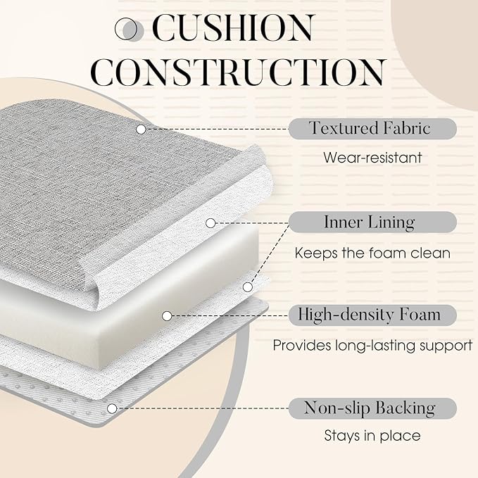 Basic Beyond Chair Cushions for Dining Chairs with Ties and Removable Cover, 2" Thick Seat Cushions for Kitchen Chairs, Set of 4, 17" x 16", Light Grey
