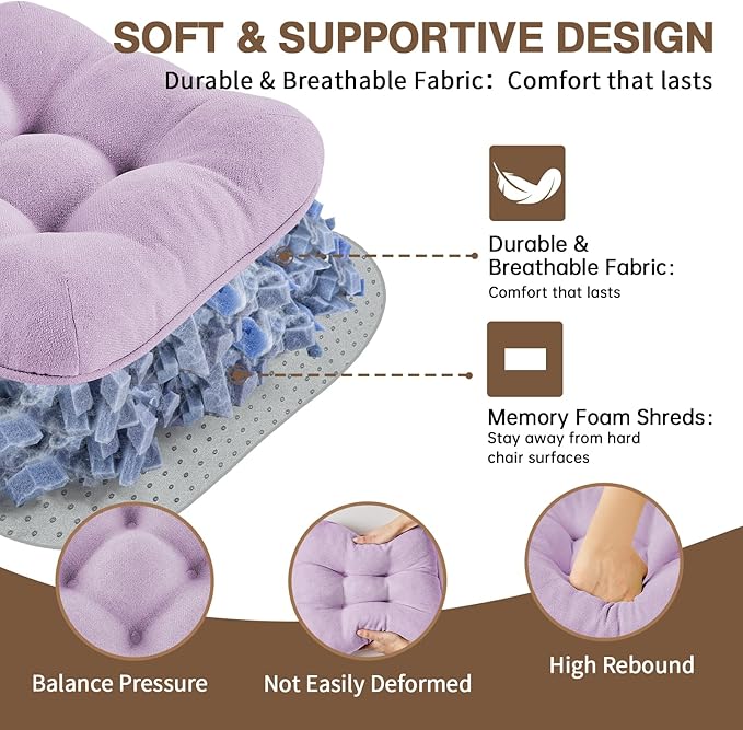 BETU Chair Cushions for Dining Chairs Set of 6,3.5" Thick Kitchen Table Chair Pads with Ties,Non Slip Backing and Covers, Seat Cushion for Dining Room,Bar,Patio Chairs,15.5"X15.5"X3.5",Purple