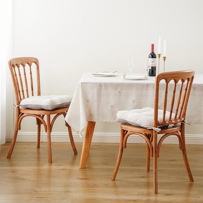 Battilo Chair Cushions Set of 4 for Dining Chairs, Seat Cushions for Kitchen Chairs with Non-Slip Backing, Indoor/Outdoor Waterproof Chair Seat Pads with Ties, 15.5"x15.5"x4", Beige