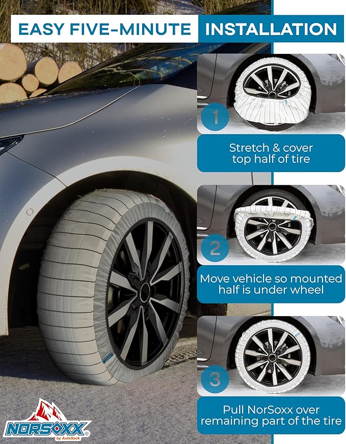 Passenger Vehicle Snow Socks for Tires, N37 - Car Sock Tire Traction Device for Snow, Ultimate Chain Alternative for Cars, SUVs, Pickups & Light Commercial Vehicles, Pack of 2