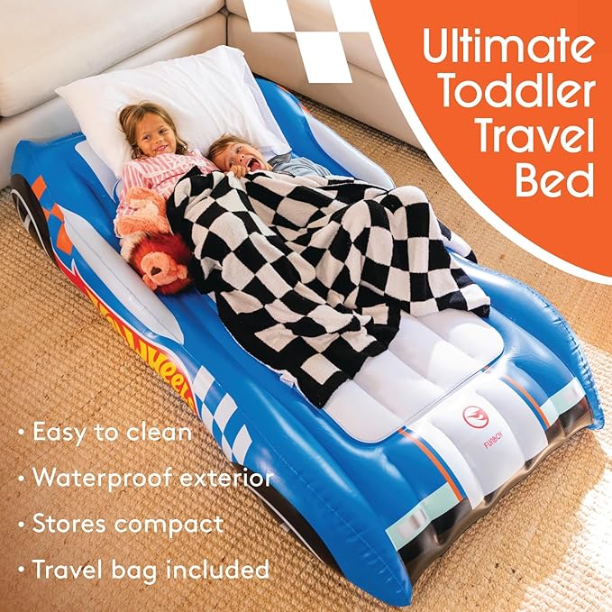 Hot Wheels & FUNBOY Kids Sleepover Bed & Air Mattress. Perfect for Sleepovers. Includes Carrying Storage Bag, Twin