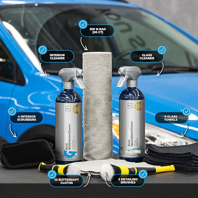 The Rag Company - Complete Interior Kit - Includes Glass & Car Interior Cleaners, Brushes, Rags, Buttersoft Cloths, Glass Towels, Scrubbers - 24 Item Set