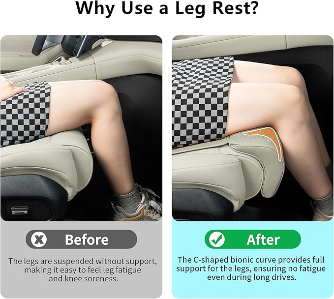 Car Seat Extender Leg Extender Support Cushion for Driver Seats Office Chair, Leather Auto Bottom Seat Protector Cover with Leg Extender, Car Seat Cushion Legs Rest Pads, Gray