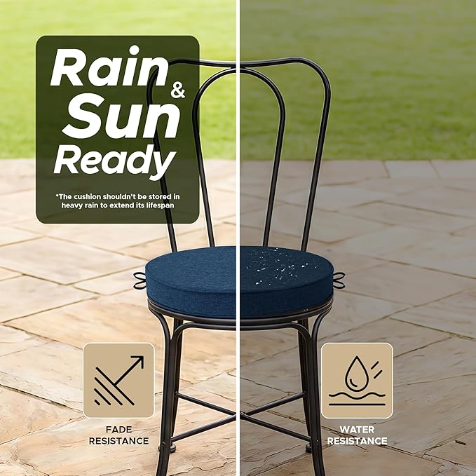 Outdoor Round Chair Cushions 18 Inch, Fade-Resistant & Water-Resistant, Bistro Chair Seat Pads for Porch Garden Balcony Patio Furniture Stools, Non-Slip Bottom, Set of 4, Navy Blue