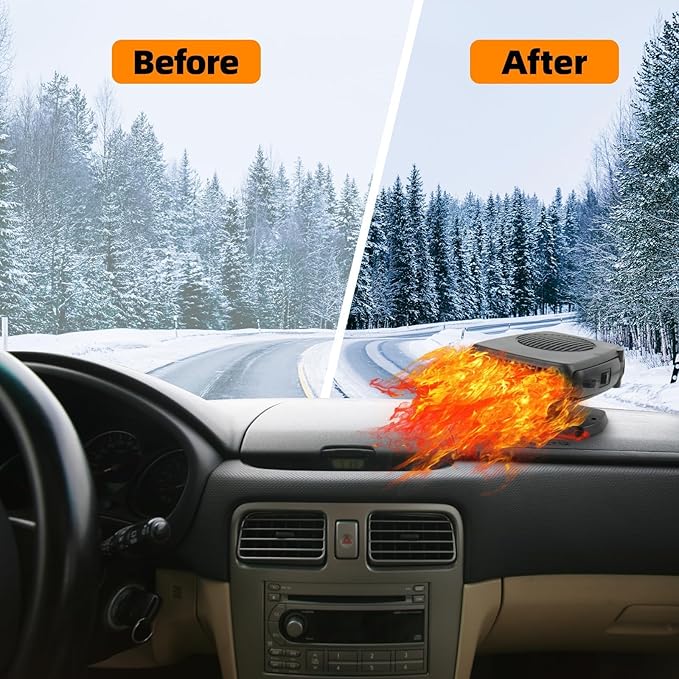 Car Heater 12V 200W, Fast Heating Defroster Defogger for Windshield, 2-in-1 Portable Car Heater and Cooling Fan, Plug into Cigarette Lighter for Car Truck SUV
