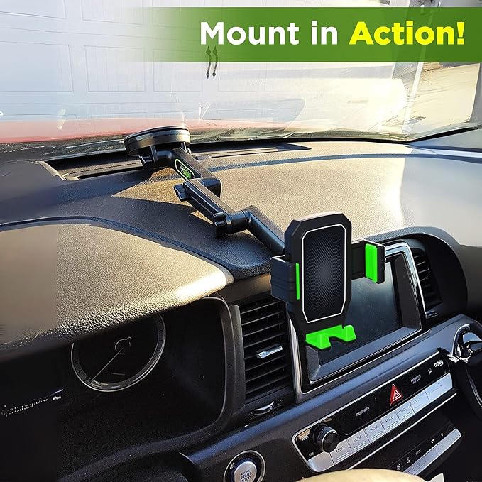 Cell Phone Mount for Truck Phone Holder for Truck Drivers - Heavy Duty Suction Cup, iPhone Holder for Dashboard Window 16.9 inch Long, for iPhone & Samsung, Semi Trucker, Green