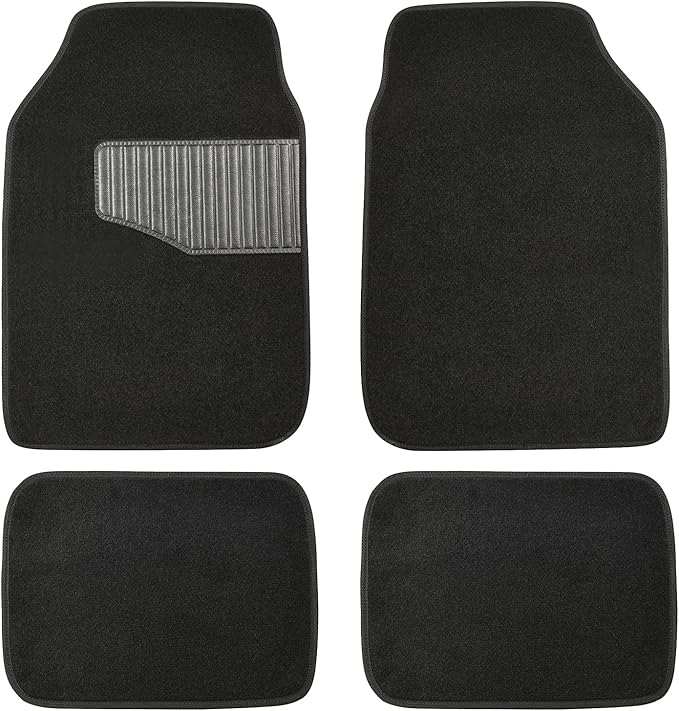 Amazon Basics Universal Fit Anti-Slip Carpet Floor Mats, Full Set for Car, SUV, Van & Truck, 4 count, Black, 25"L x 17.5"W (Front), 13"L x 17.5"W (Rear)