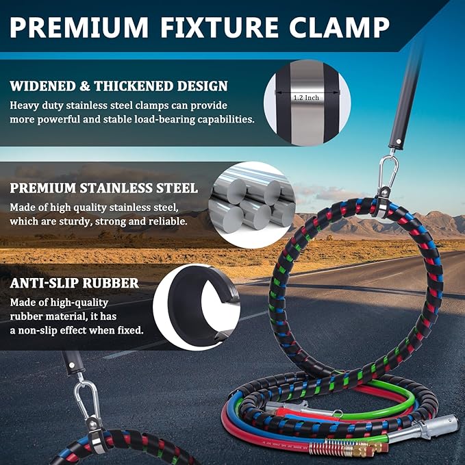 CheeMuii 20" Single Tender Spring Kit with Trailer Hose Holder Heavy Duty Tender Spring for Semi Truck Air Lines Kit 3 in 1 Air Lines Holder for Semi Truck Trailer Tractor