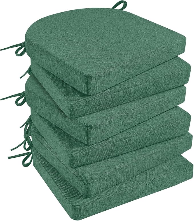 Basic Beyond Chair Cushions for Dining Chairs with Ties and Removable Cover, 2" Thick Seat Cushions for Kitchen Chairs, Set of 6, 17" x 16", Forest Green