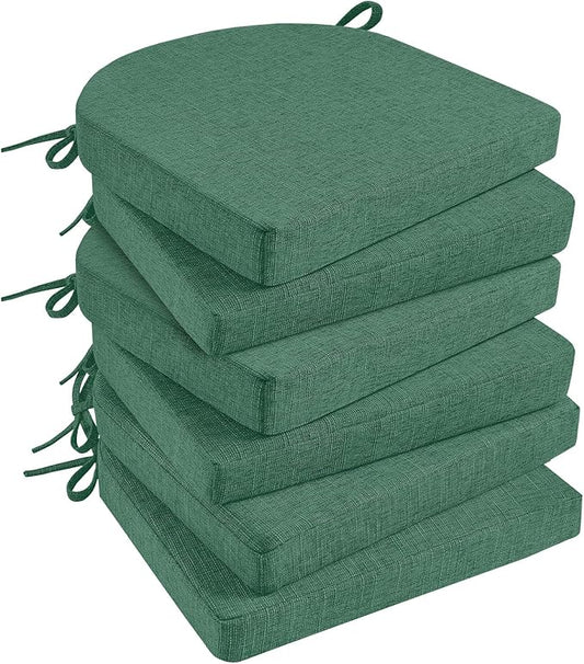 Basic Beyond Chair Cushions for Dining Chairs 6 Pack, Kitchen Chair Cushions with Ties and Non Slip Backing, 16 x 16 inches Chair Pads for Dining Chairs (Forest Green)