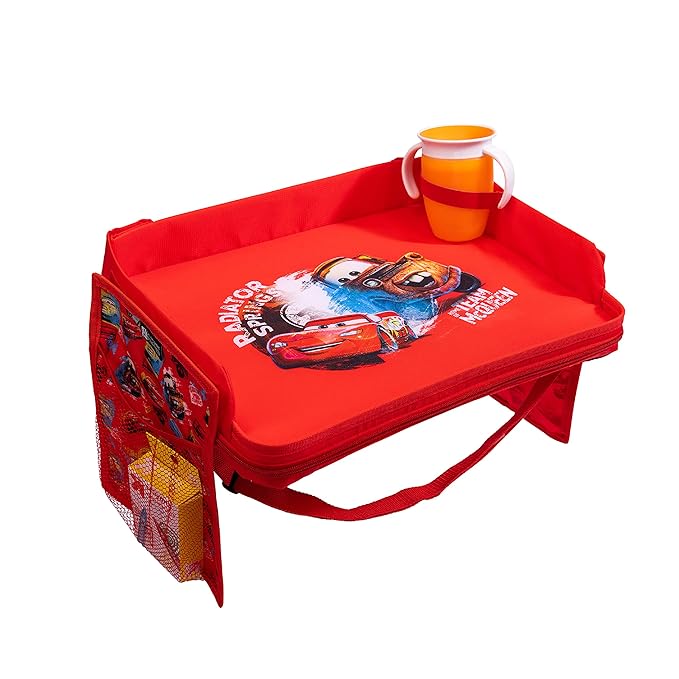 J.L. Childress Disney Baby 3-IN-1 Kids Travel Tray & Tablet Holder - Car Seat Lap Tray Desk for Toddlers, Road Trip Essentials, Activity Table, Travel Accessories - Cars
