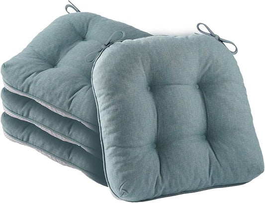 Battilo Chair Cushions Set of 4 for Dining Chairs, Seat Cushions for Kitchen Chairs with Non-Slip Backing, Indoor/Outdoor Waterproof Chair Seat Pads with Ties, 15.5"x15.5"x4", Grayish Blue
