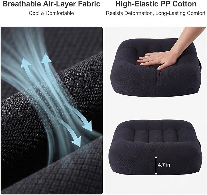 WSGJHB Office Chair Cushion Pillow Adult Car Booster Seat Cushions for Short People Effectively Increase Field of View Lower Back Fatigue Relief, for Cars Office Home Anti-Slip 18x18x4.7 inch Black