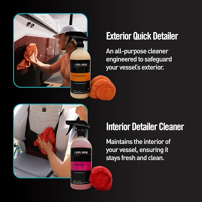 Boat Cleaning Kit 4 Pack 32oz – Marine Interior Cleaner, UV Protectant, EVA Foam Deck Cleaner & Quick Detailer – Boat Detailing Kit with Microfiber Towels – Pontoon, Fishing Boat Care
