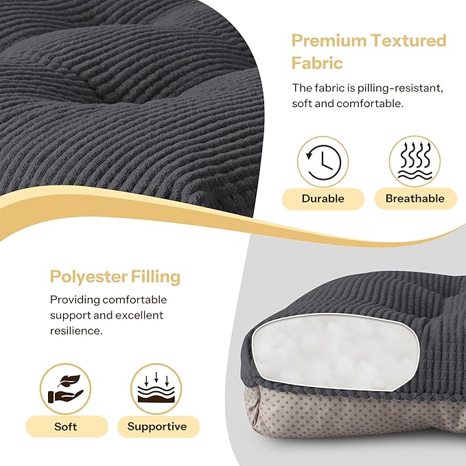 Indoor Kitchen Chair Cushions Set of 2 18"X16.5"X3" Soft Anti Slip Dining Chair Pads Tufted Kitchen Seat Cushion with Ties, Dark Grey
