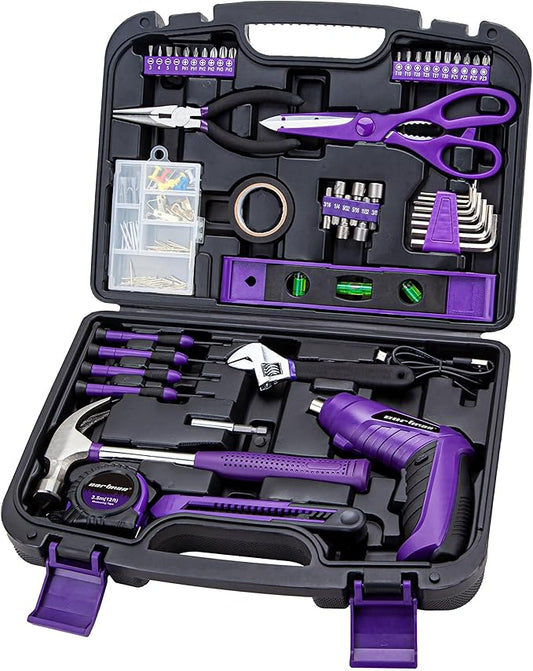 CARTMAN 149-piece Tool Set with Purple Cordless Screwdriver Essential Household Tool Box Hand Tool Kit
